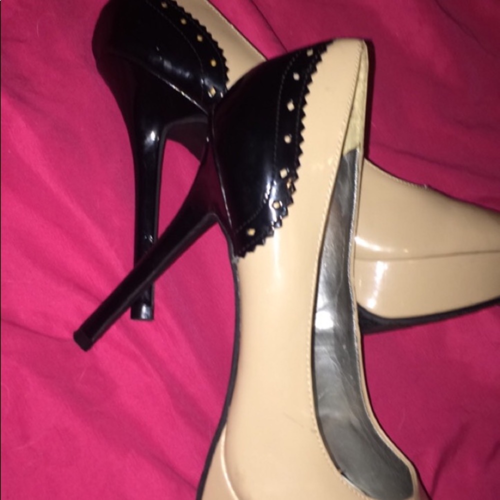 Tan and Black High Heel Pumps